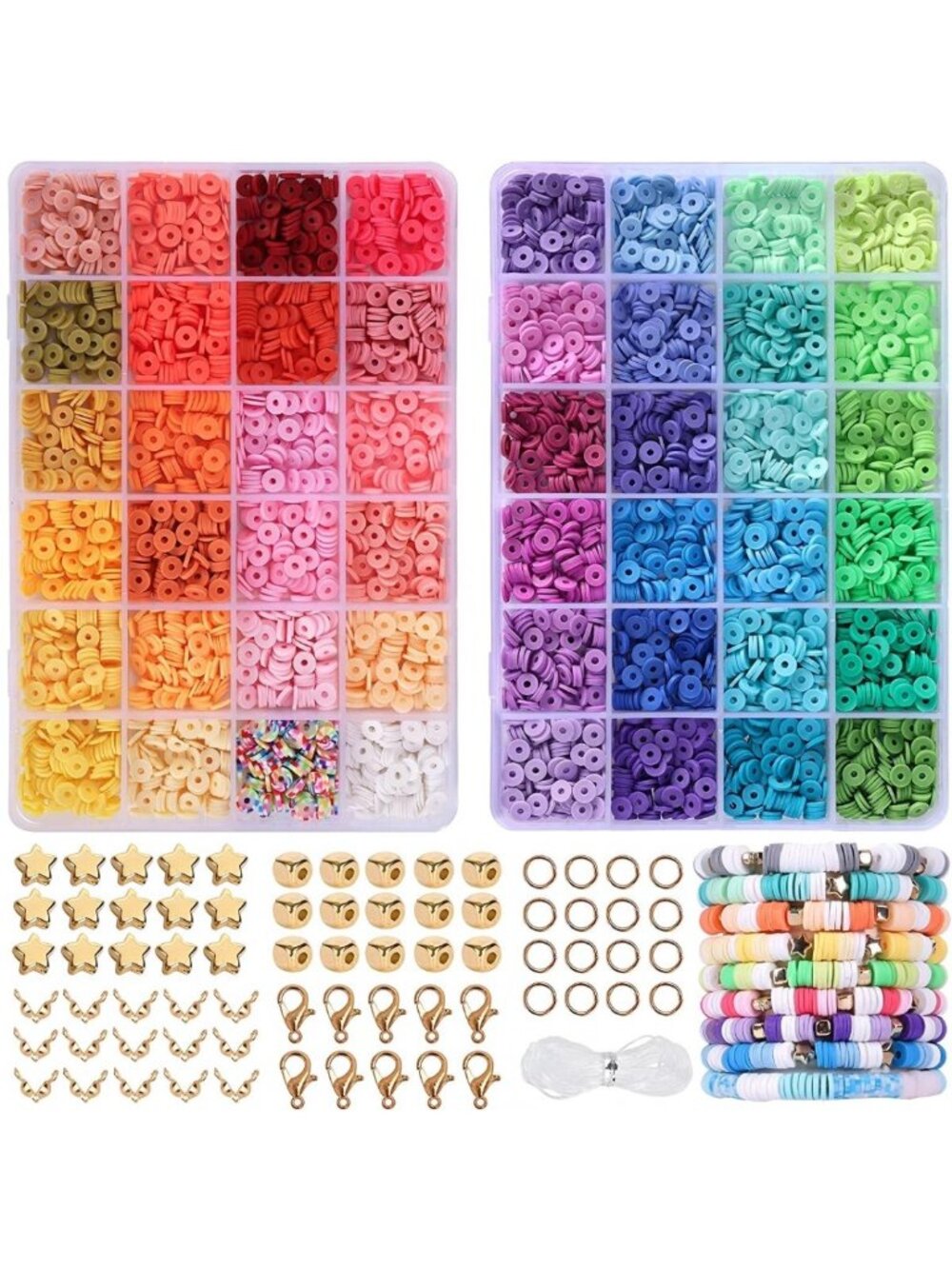 5000pcs Clay Beads Bracelet Making Kit, 48 Colors Flat Round Clay Heishi Beads